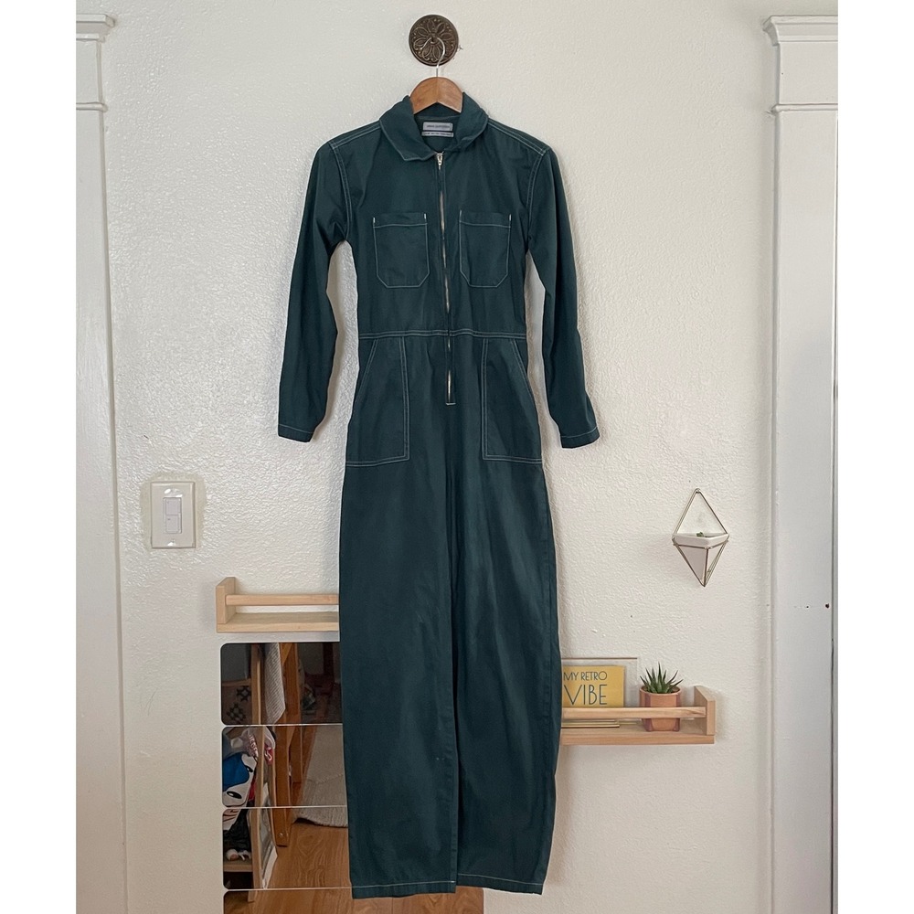 Urban Outfitters Green Utility Boiler Long Sleeve Jumpsuit XS Contrast Stitch